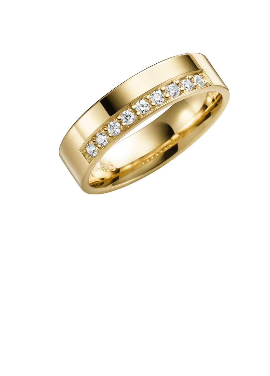 Bluebell Line, gelbgoldener Trauring mit Diamant, 14 Karat, H77