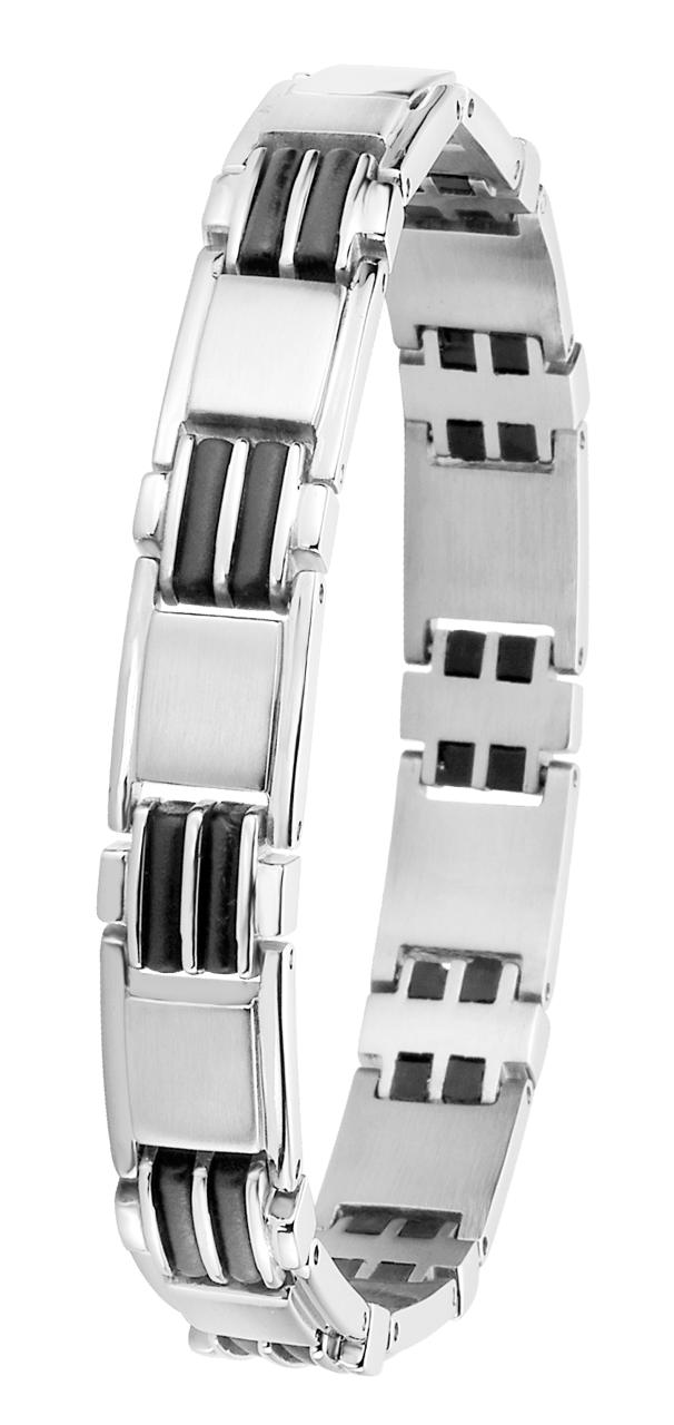 Gerecycled stainless steel herenarmband met zwarte accenten