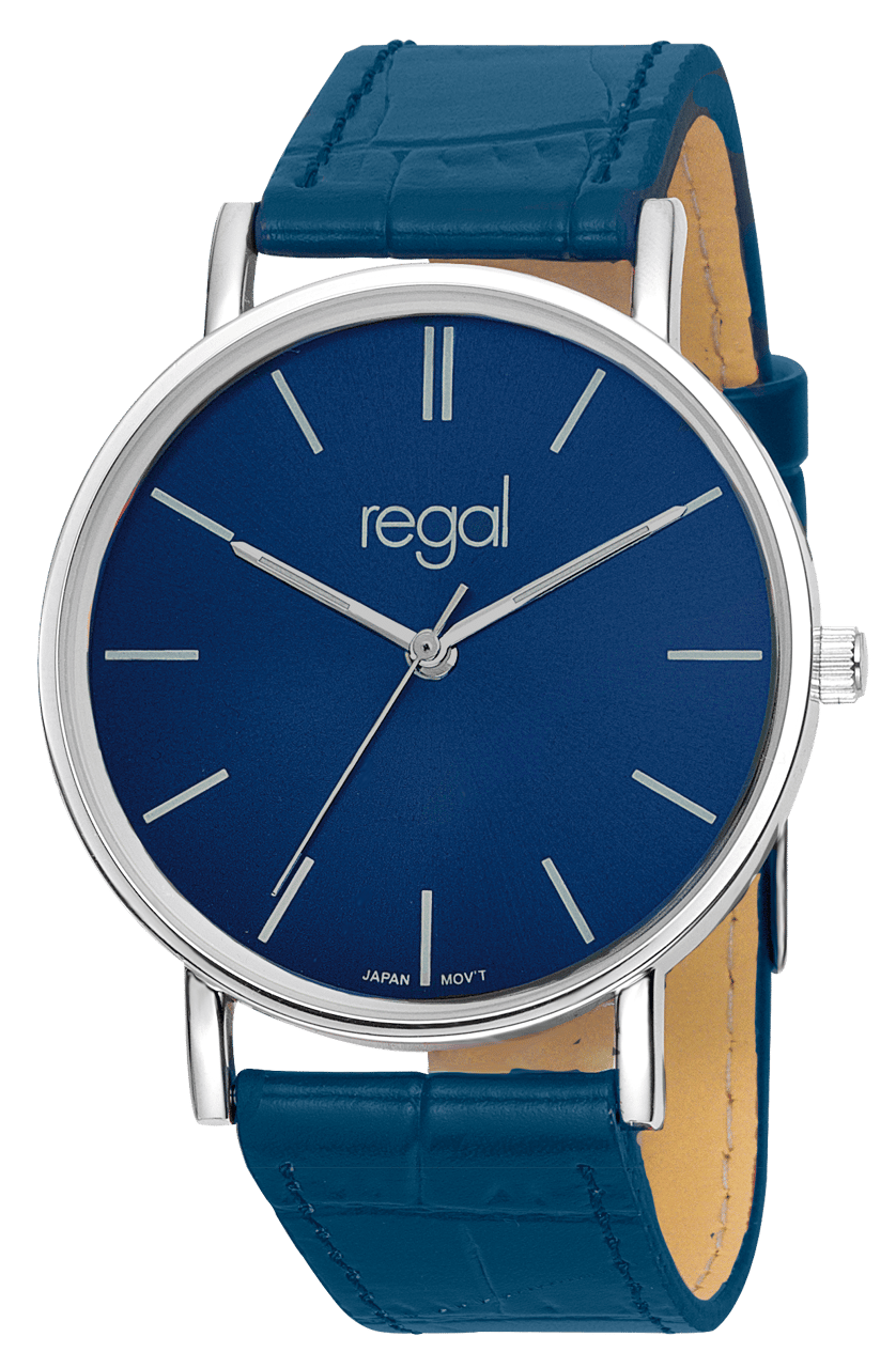 Regal Armbanduhr Slimline, blaues PU-Lederarmband