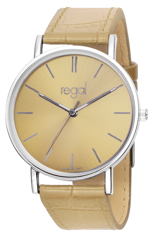 Regal Armbanduhr Slimline, beigefarbenes PU-Lederarmband