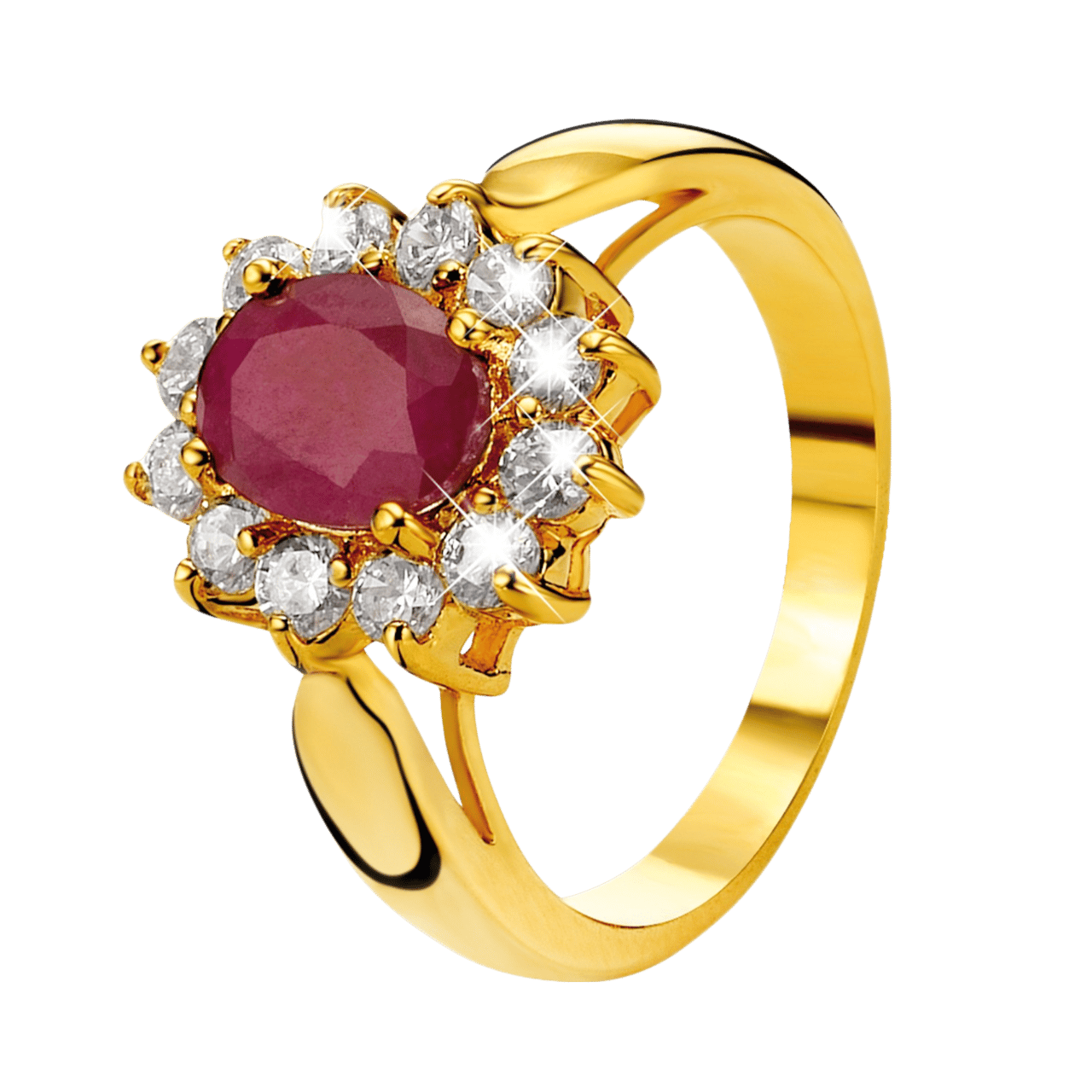 Goldplated ring met robijn en zirkonia voor dames