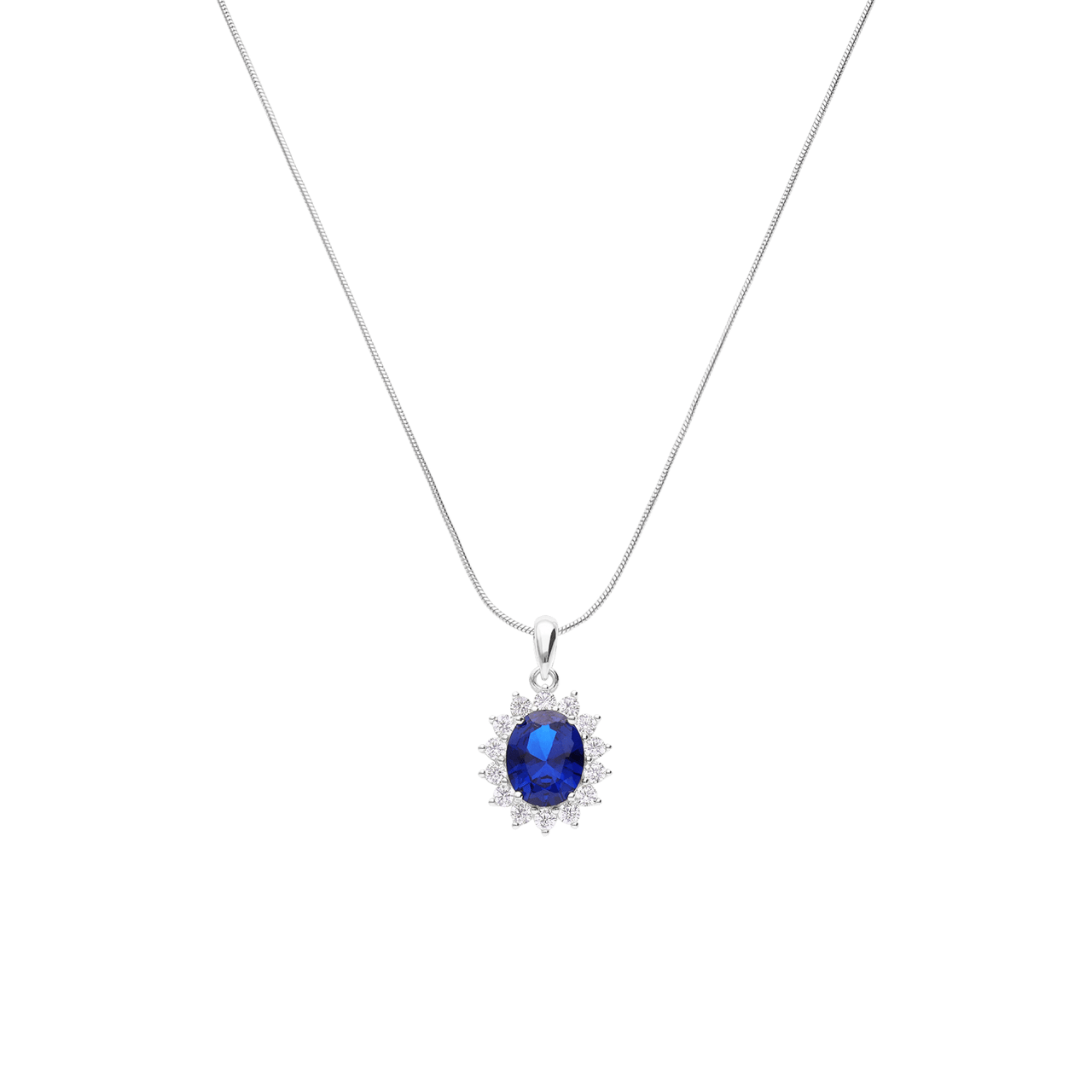 Halskette aus 925er Silber mit Entourage-Anhänger, Blau/Weiß