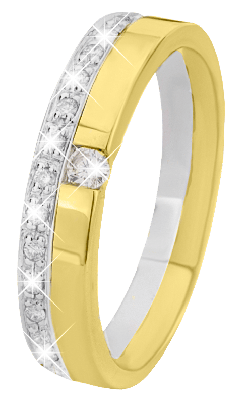 14 karaat bicolor gouden ring 19 diamanten 0,15ct