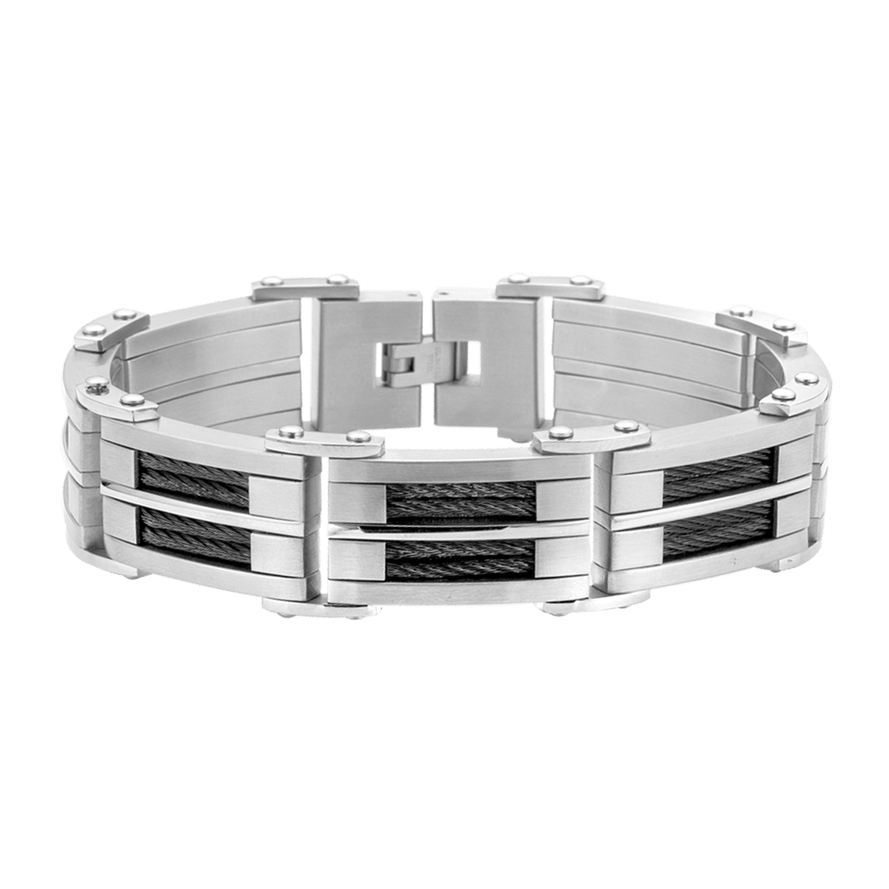 Gerecycled stainless steel herenarmband zwarte kabel