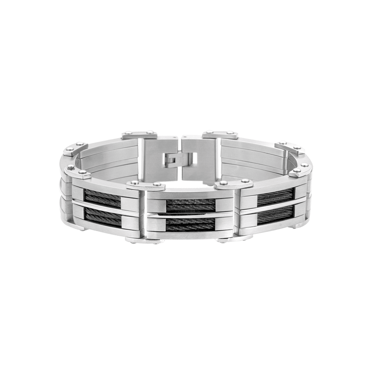Herrenarmband aus Edelstahl mit schwarzen Stahldrähten