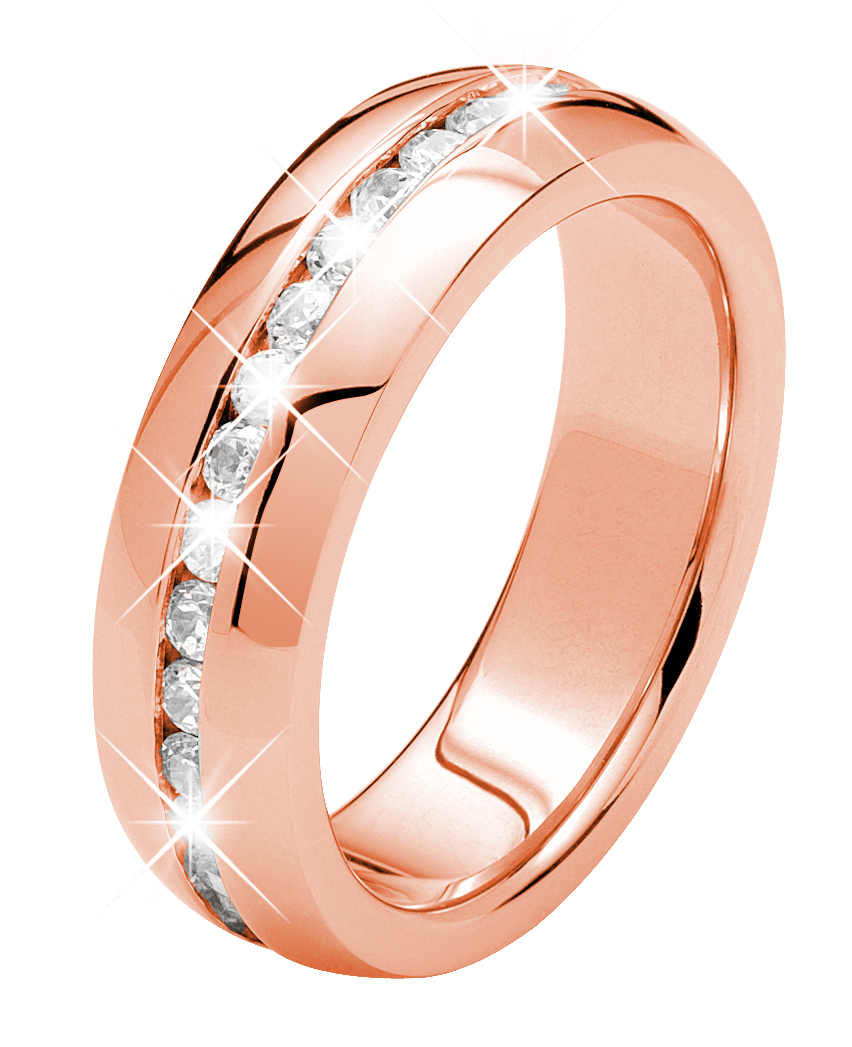 Gerecycleerd stainless steel rose plated ring met zirkonia