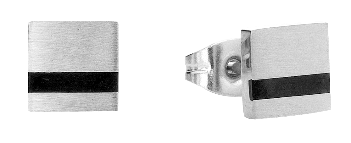 Quadratische Herrenohrringe aus Edelstahl mit schwarzem Detail