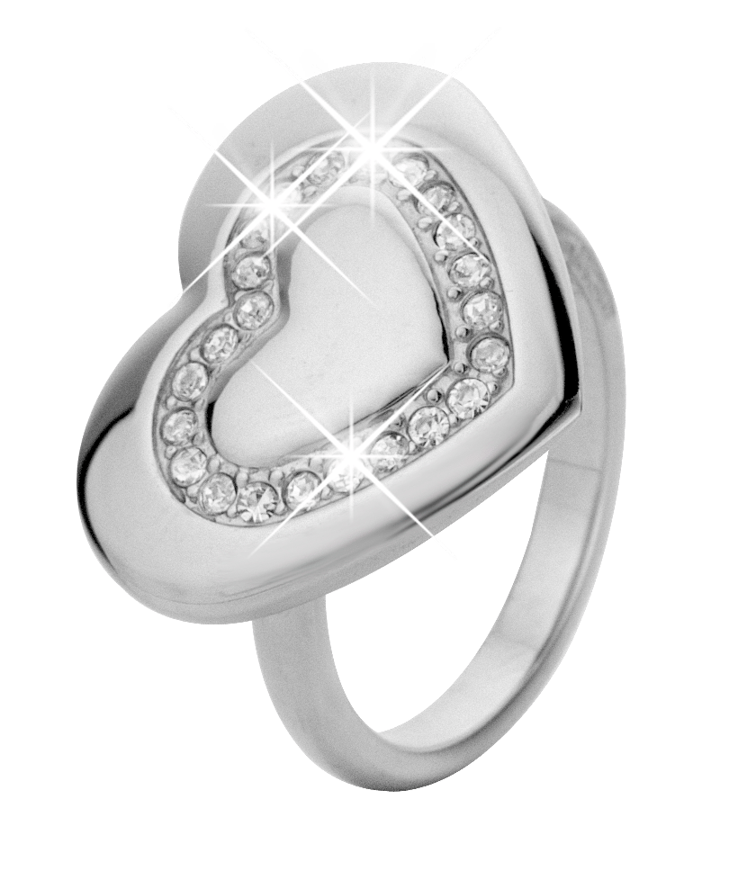 Stalen ring hart met zirkonia