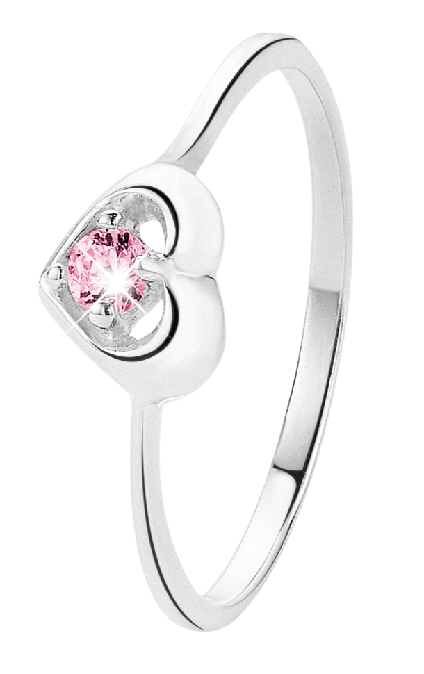 Zilveren kinderring hart met roze zirkonia