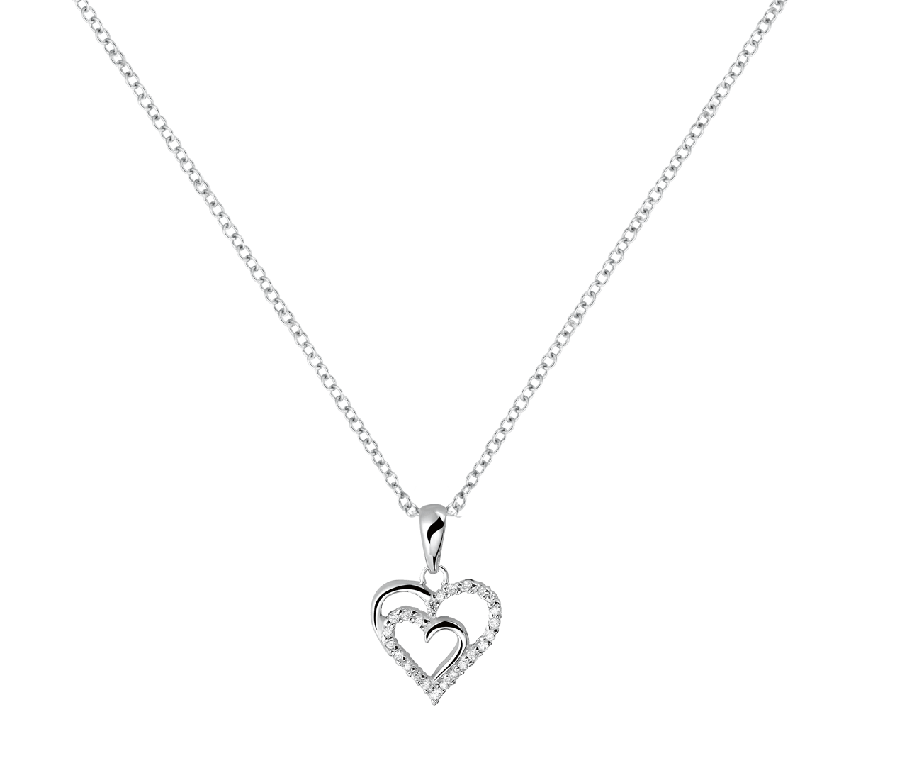 Zilveren ketting en hanger hart met zirkonia