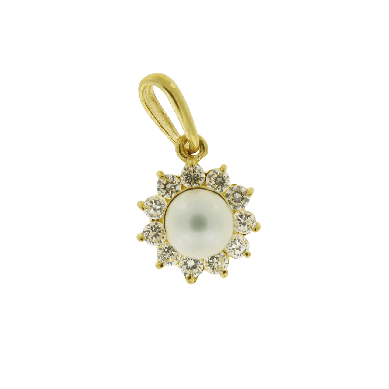 14 karaat geelgouden hanger met parel & zirkonia