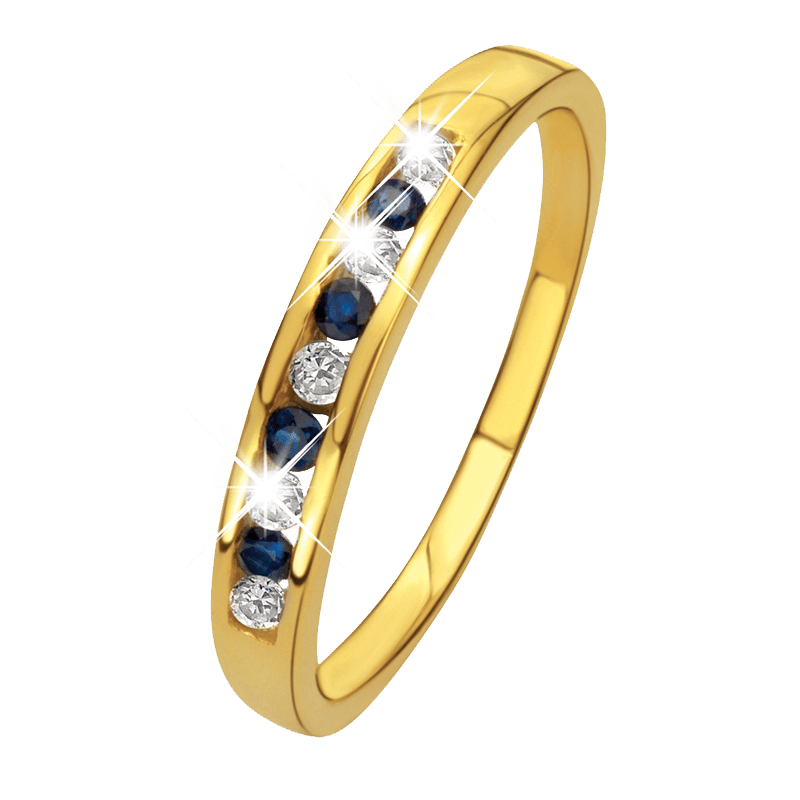 14karaat geelgouden ring rail met zirkonia/saffier