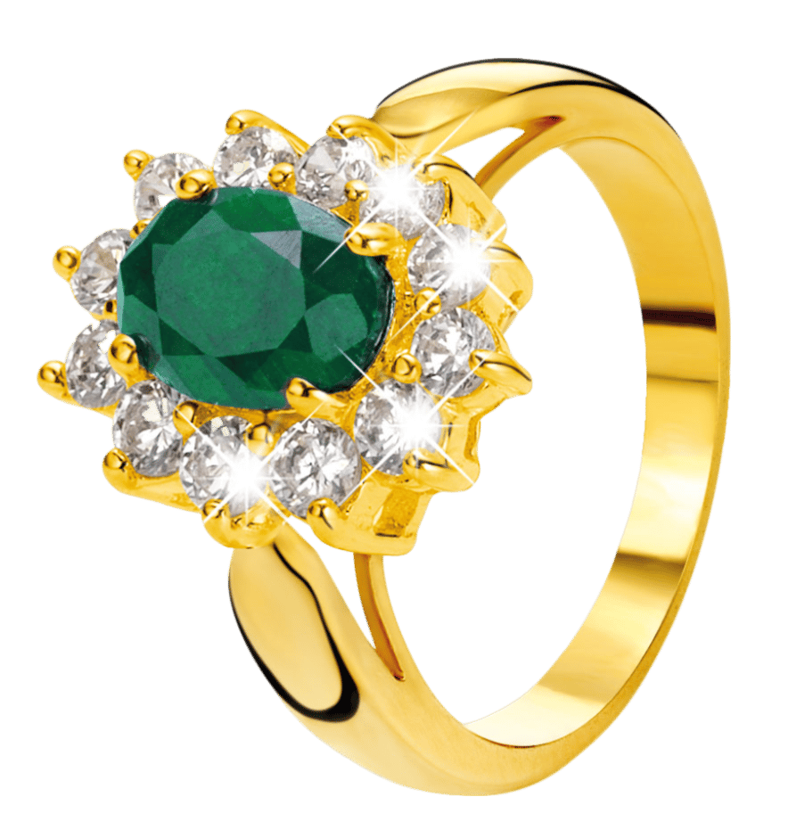 Vergoldeter Ring mit Smaragd und Zirkonia von Eve