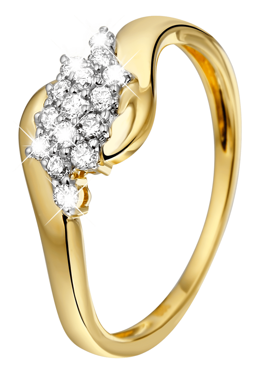 14 karaat geelgouden ring met 15 diamanten 0,25ct