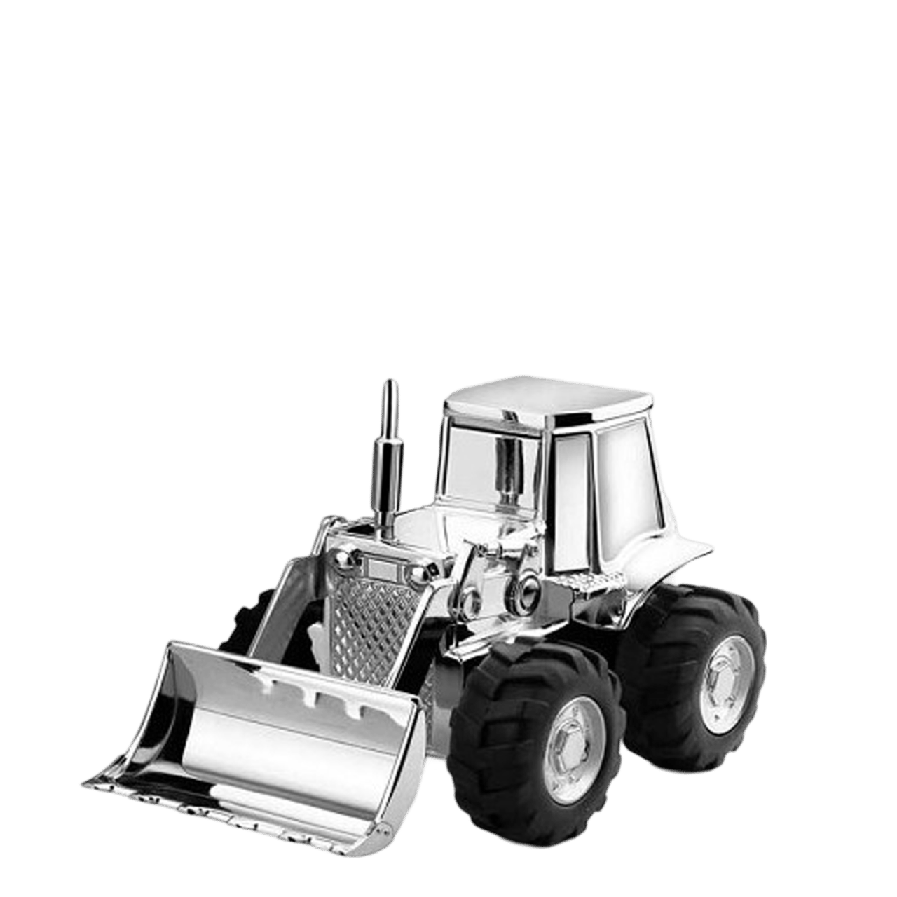 Versilberte Spardose Traktor