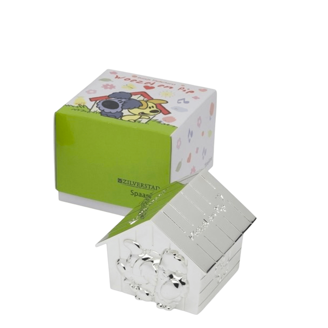Verzilverde spaarpot Woezel & Pip