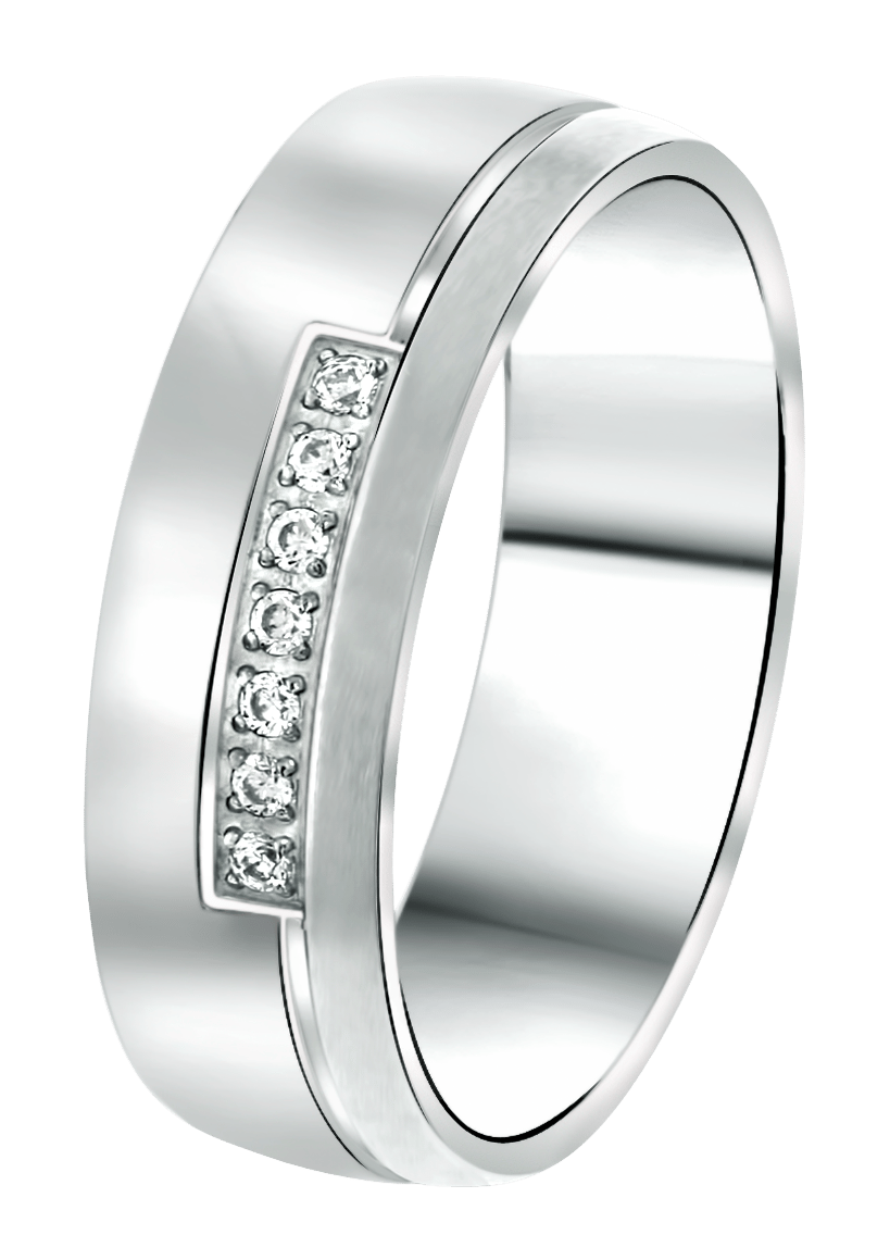 Stainless steel dames ring met zirkonia