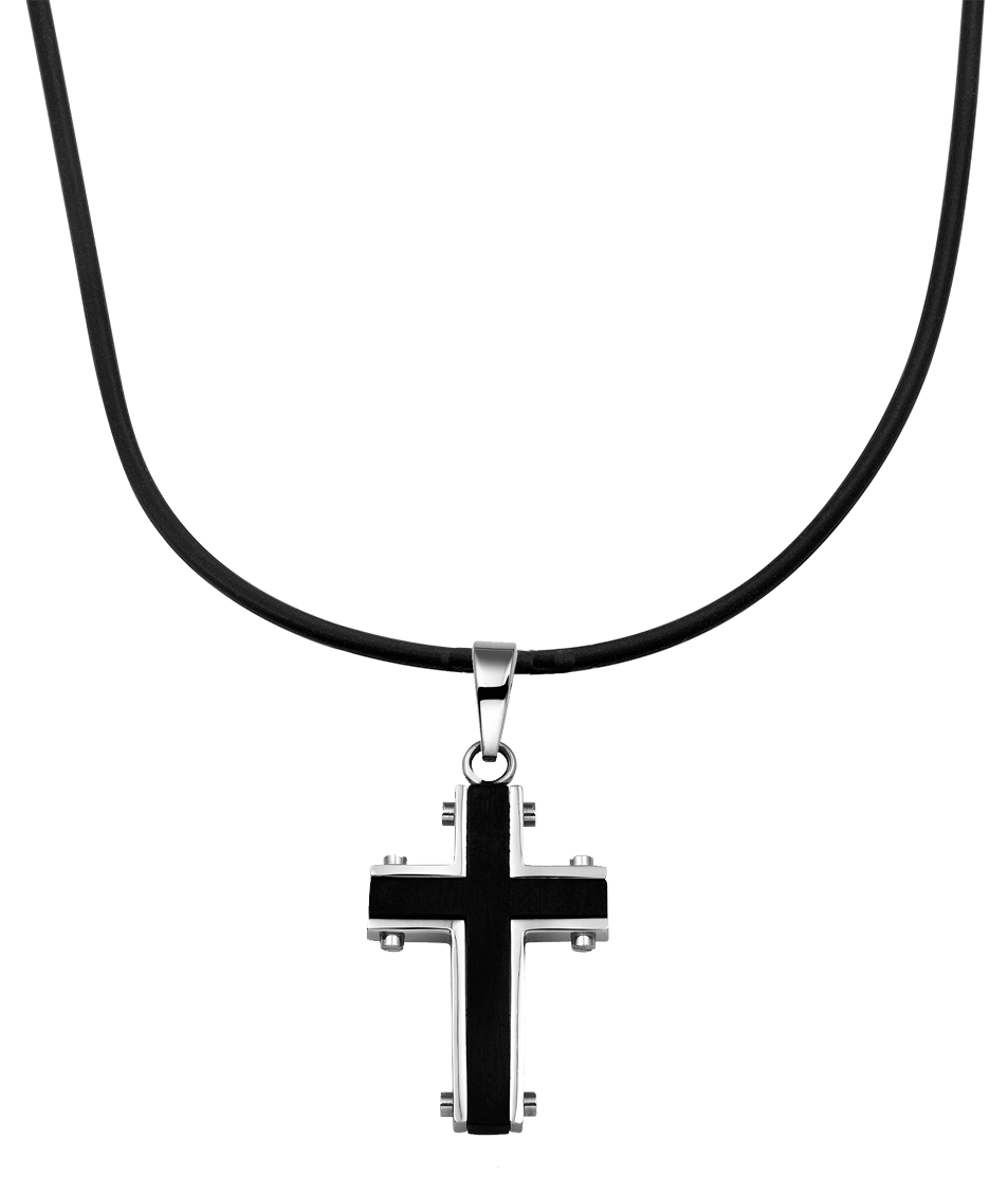 Gerecycled stainless steel herenketting silliconen met hanger kruis