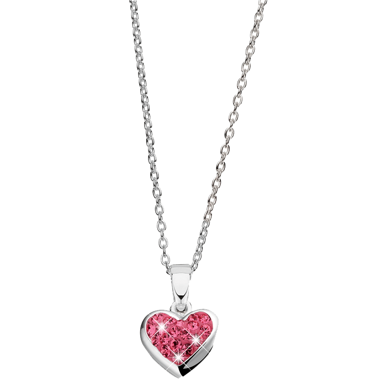 Kinderkette, 925 Silber, Herz, Kristall in Rosa