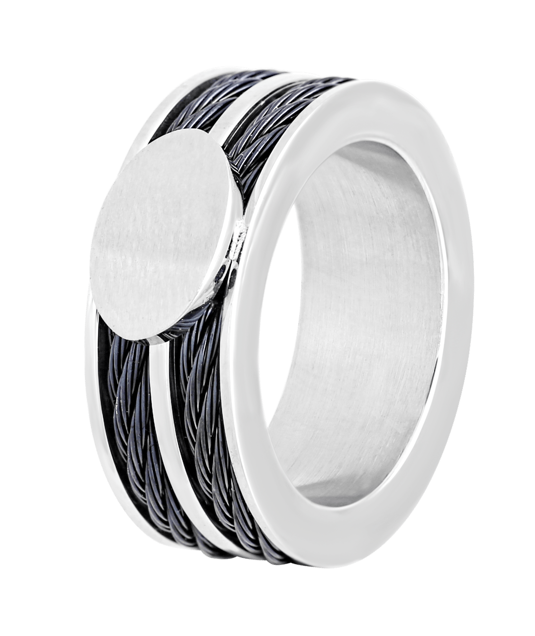 Stainless steel ring met kabels zwart