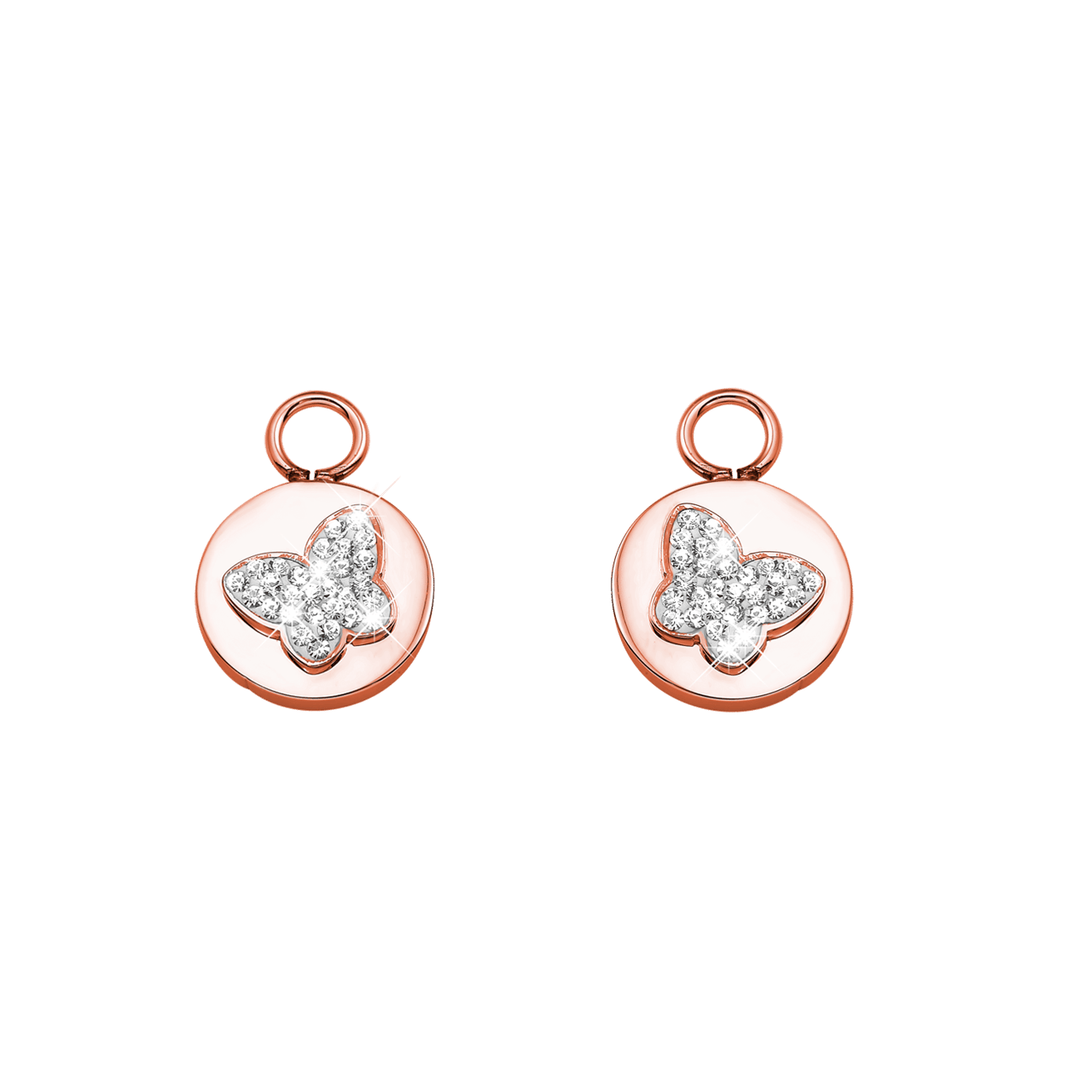 Gerecycleerd stainless steel roseplated oorringhangers vlinder