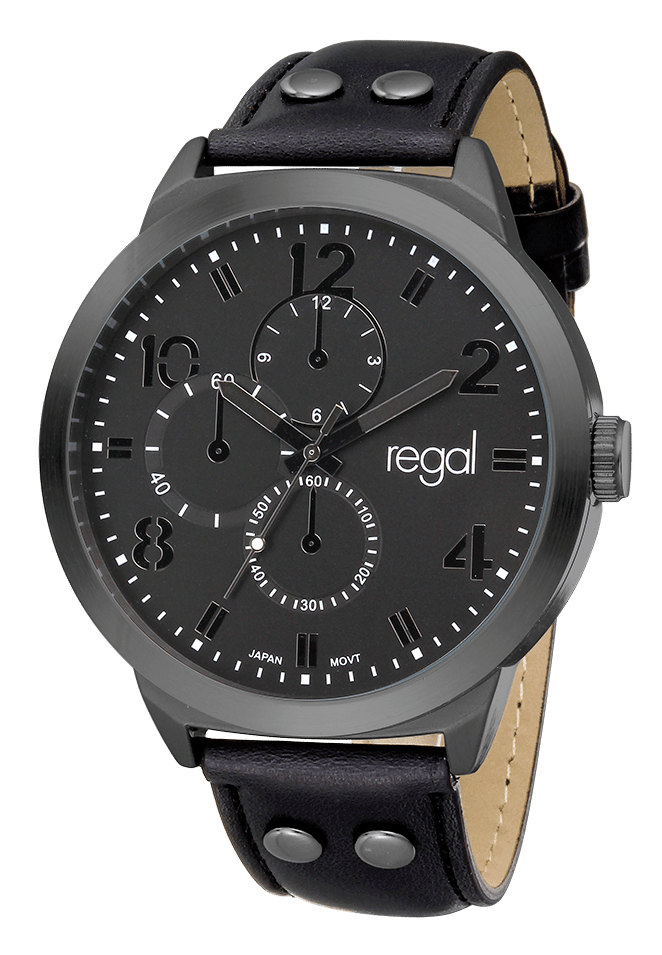 Regal horloge met een zwarte pu leren band