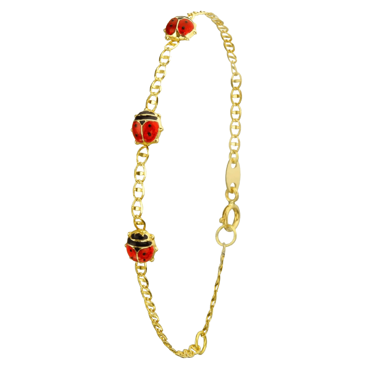 Kinderarmband, 585 Gelbgold, 3 Marienkäfer