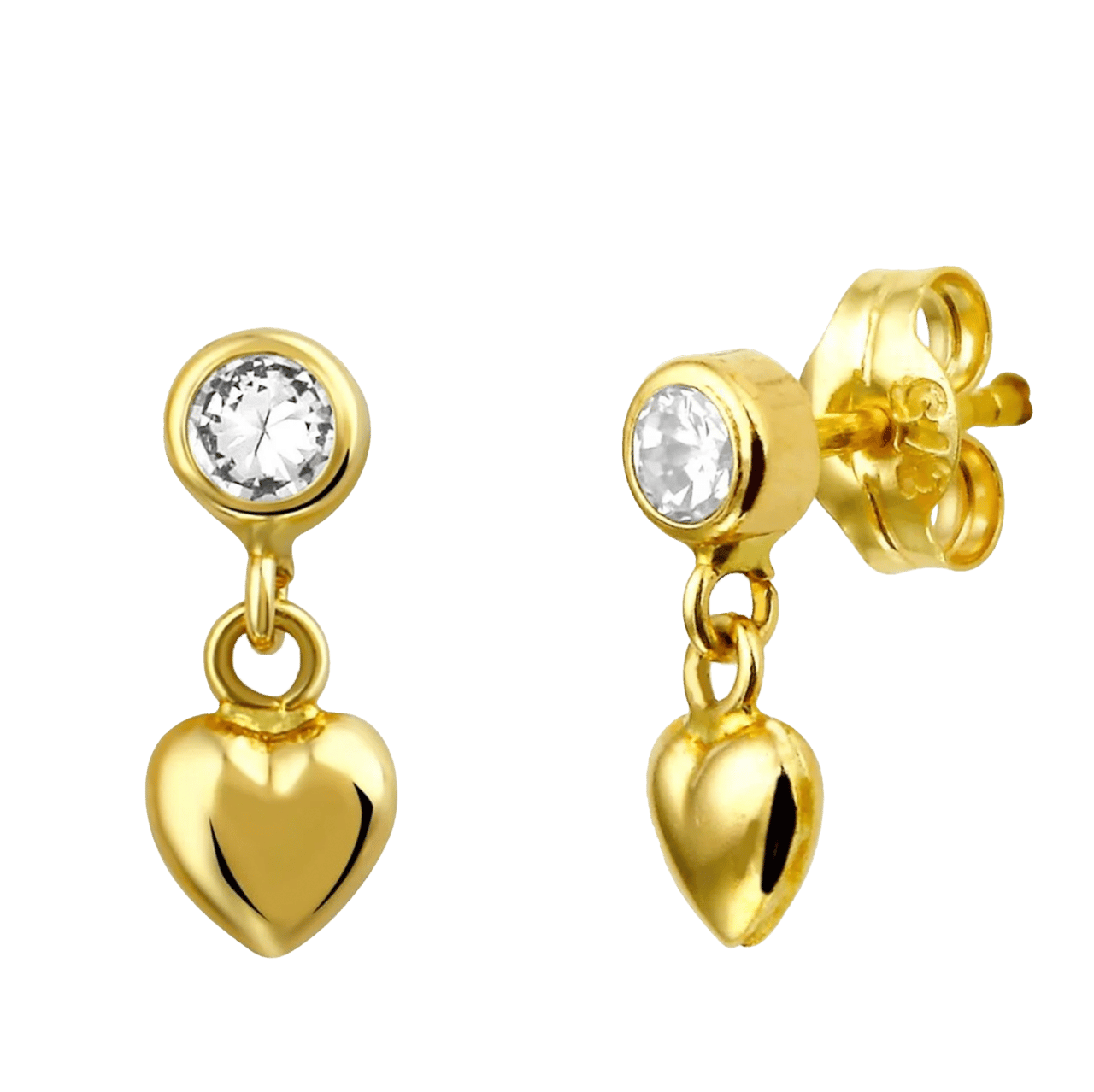 14K geelgouden kinderoorbellen hart met zirkonia