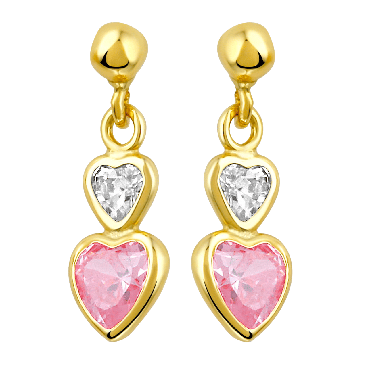 Kinderohrringe, 585 Gelbgold, Herz, rosa, Zirkonia