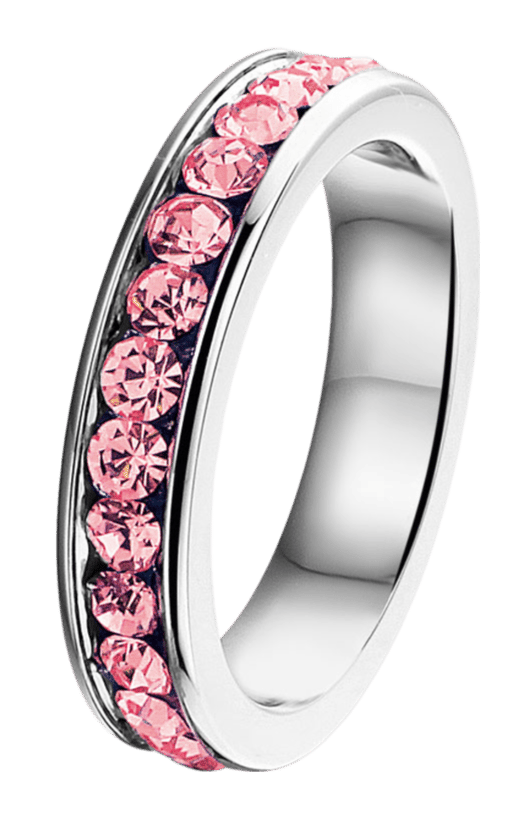 Gerecycleerd stainless steel kinderring met roze kristal