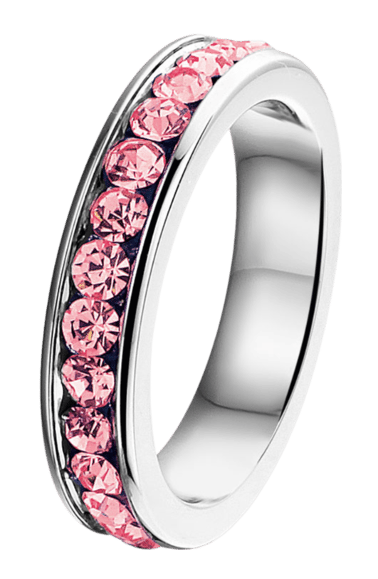 Gerecycleerd stalen kinderring met roze kristal