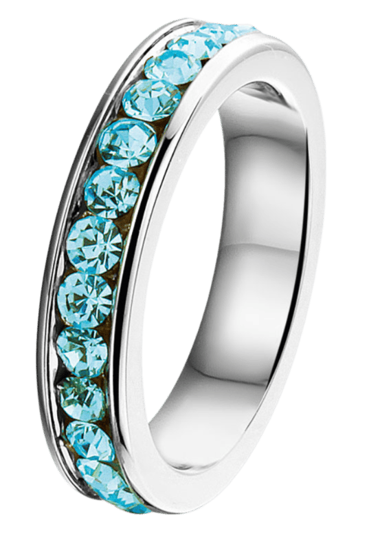 Gerecycleerd stalen kinderring met blauw kristal