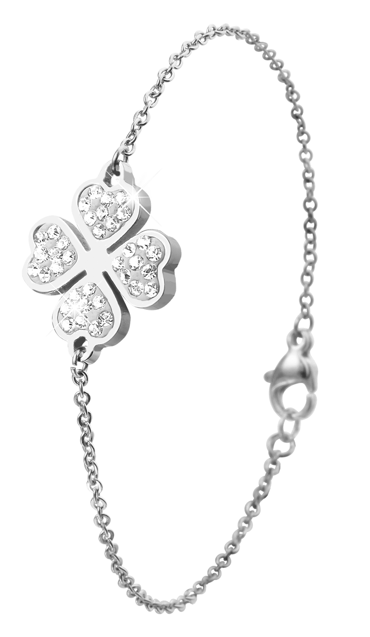 Gerecycleerd stainless steel armband klaver met kristal