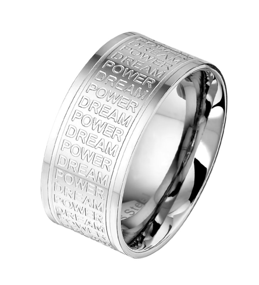 Ring aus Edelstahl mit Text