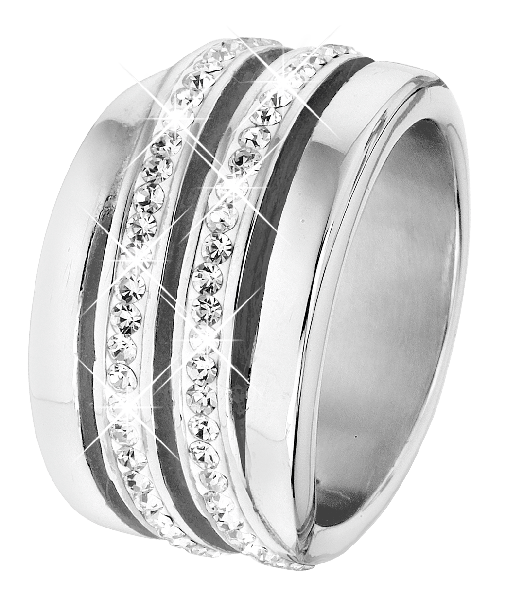 Gerecycleerd stalen ring breed met kristal