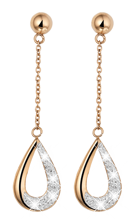 Stainless steel roséplated oorringen met hanger met zirkonia voor dames