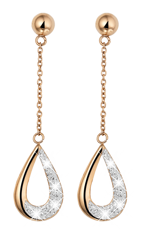 Stalen roséplated oorringen met hanger met zirkonia voor dames
