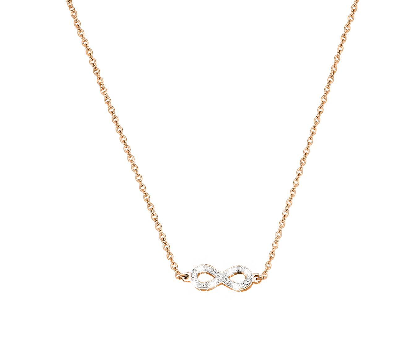 Stainless steel roséplated ketting met hanger infinity met kristal voor dames