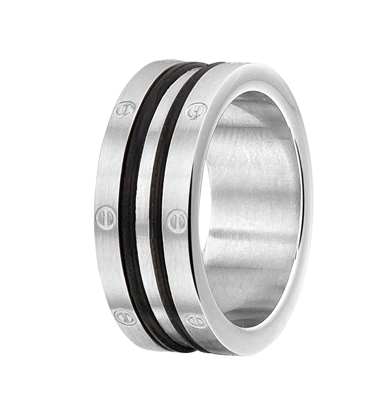 Gerecycled stainless steel ring stainless steel/zwart