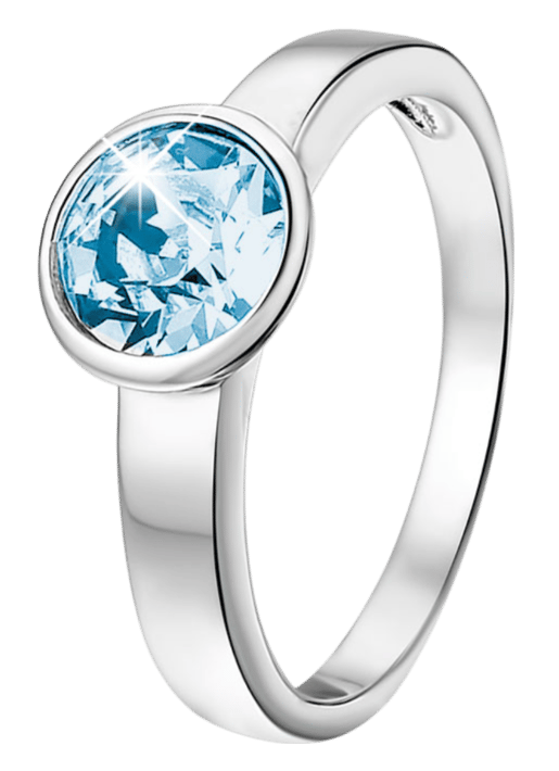 Zilveren ring met licht blauwe kristal