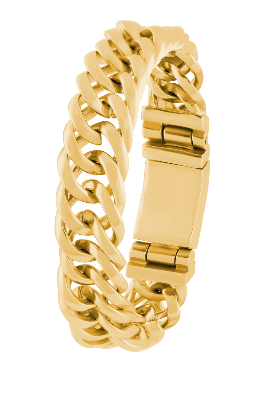 Stalen schakelarmband met goldplated gloed