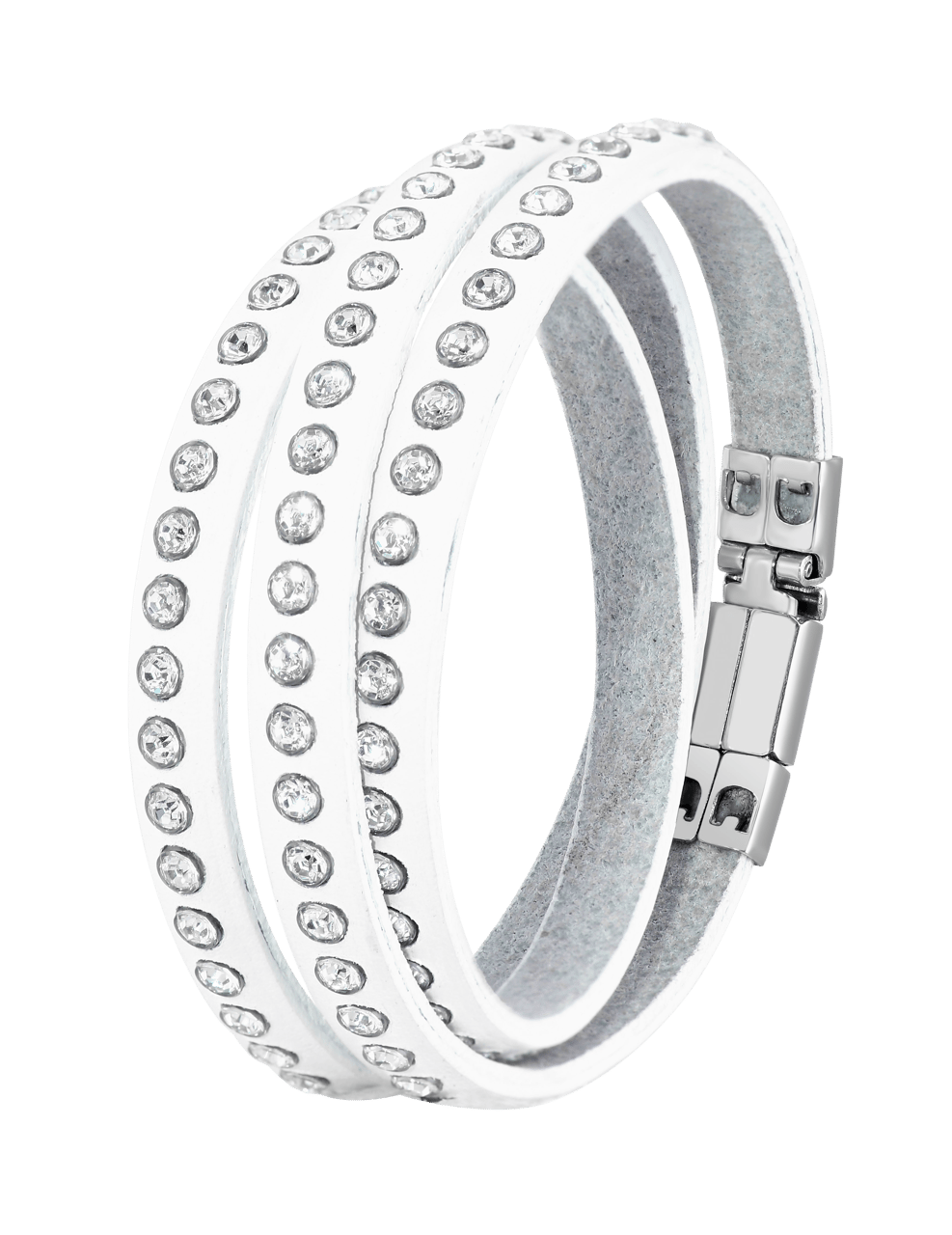 Stalen armband wit leer met kristal
