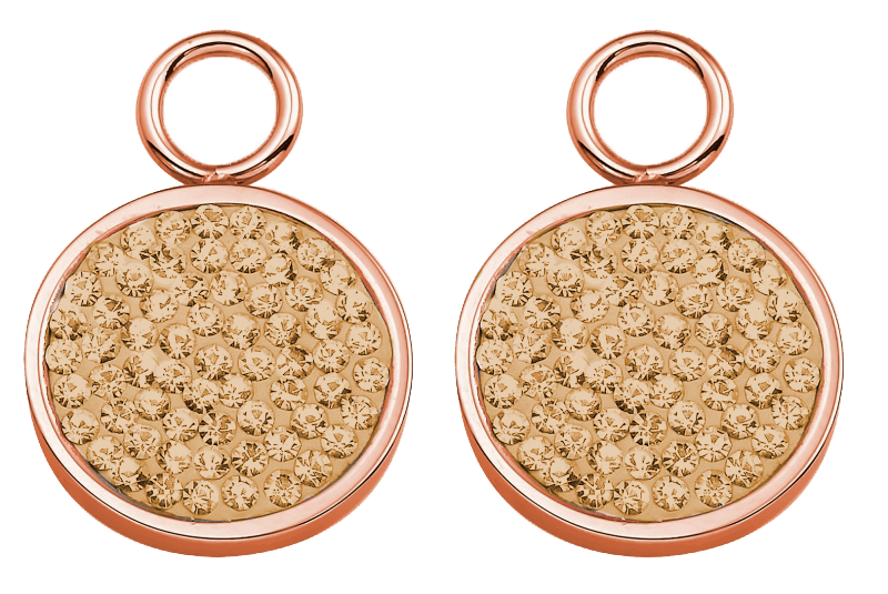 Stalen roséplated oorringhangers met light peach kristal voor dames