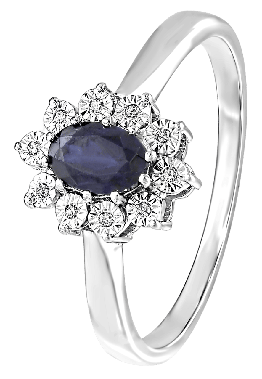 Zilveren S&D ring met saffier en diamant