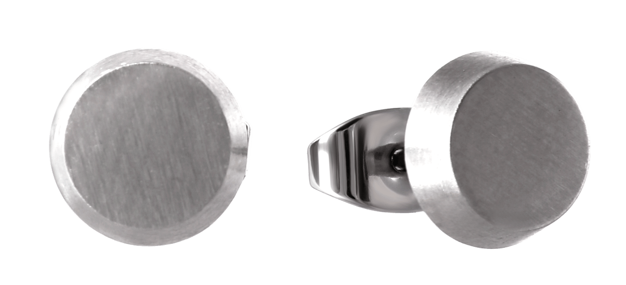 Gerecycled stalen jongens oorbellen mat rond