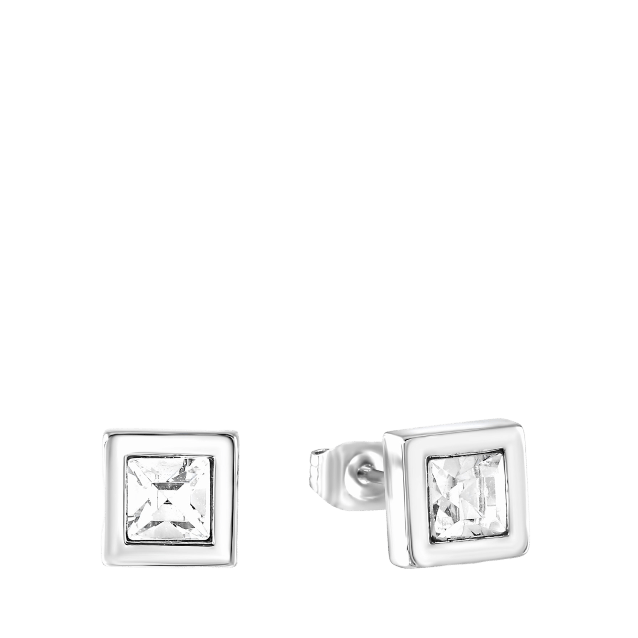 Gerecycleerd stainless steel herenoorstekers met witte zirkonia en mat