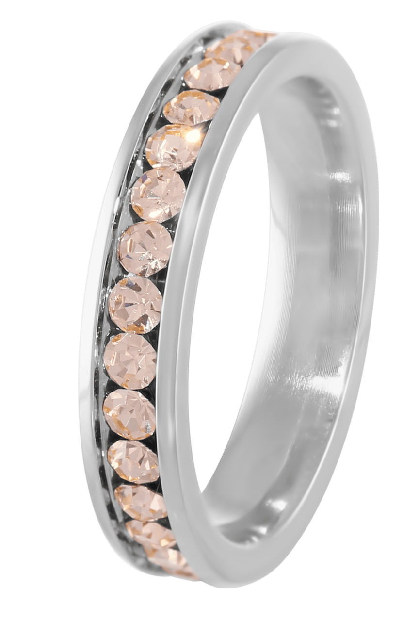 Gerecycled stalen kinderring peach kristal