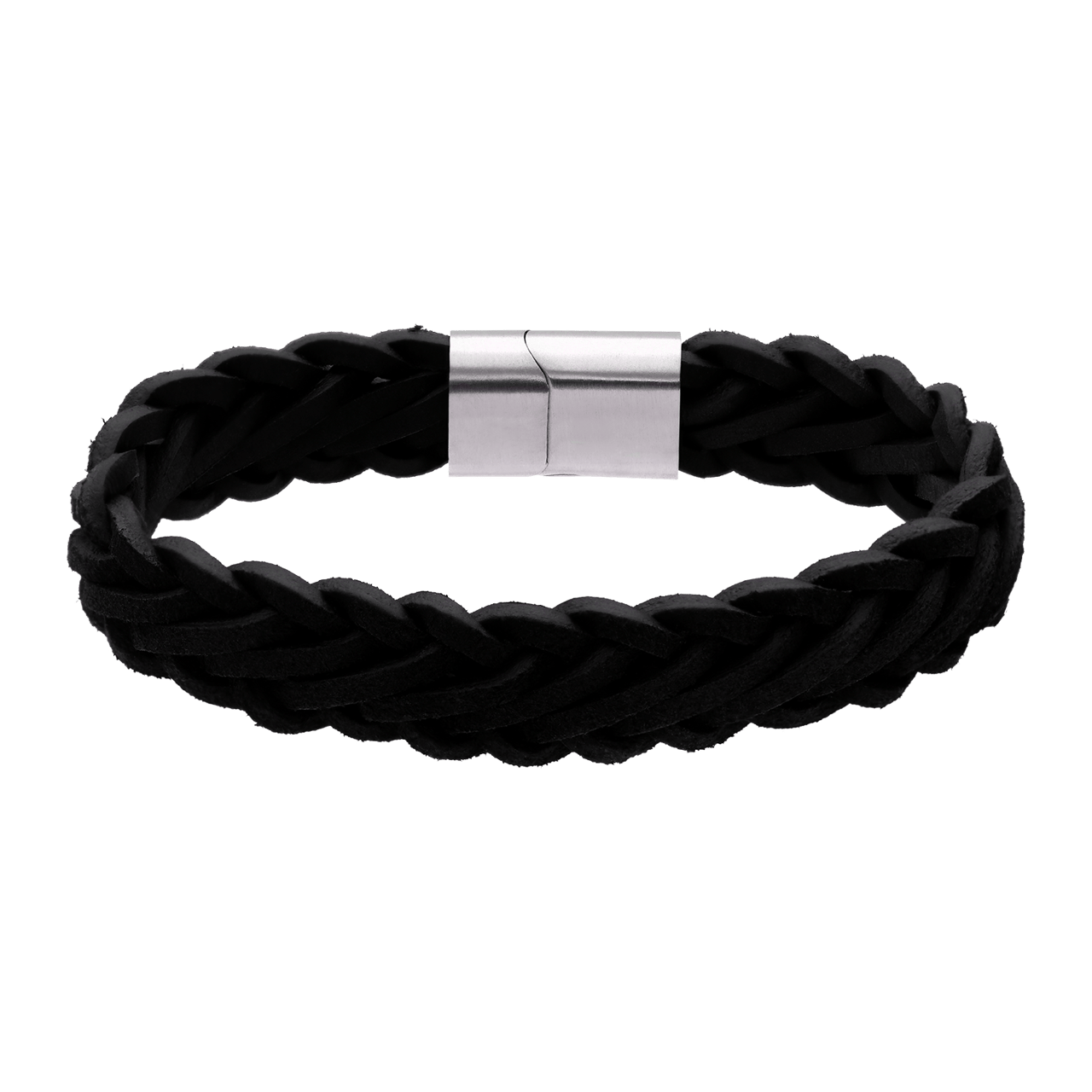 Stainless steel herenarmband leer zwart