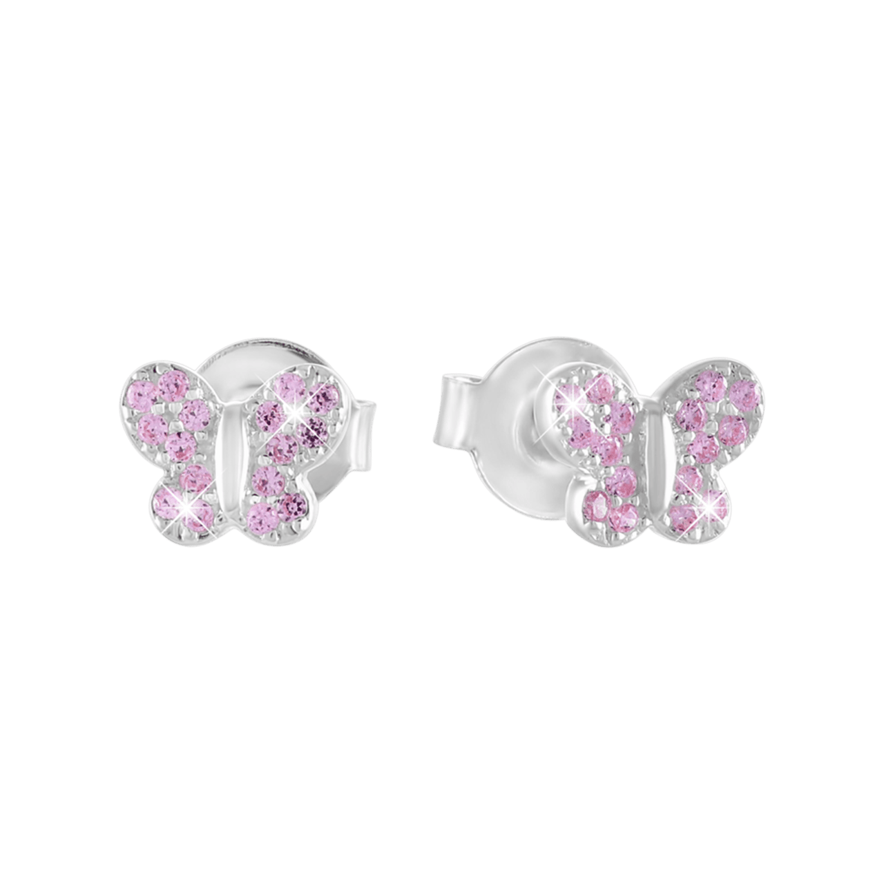 Kinderohrringe aus 925 Silber, Schmetterling mit rosa Zirkonia