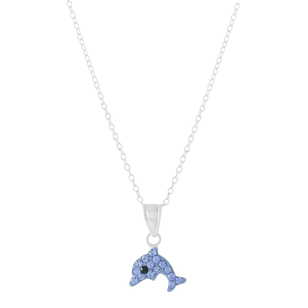 Silberne Kinderhalskette Delfin mit blauem Kristall
